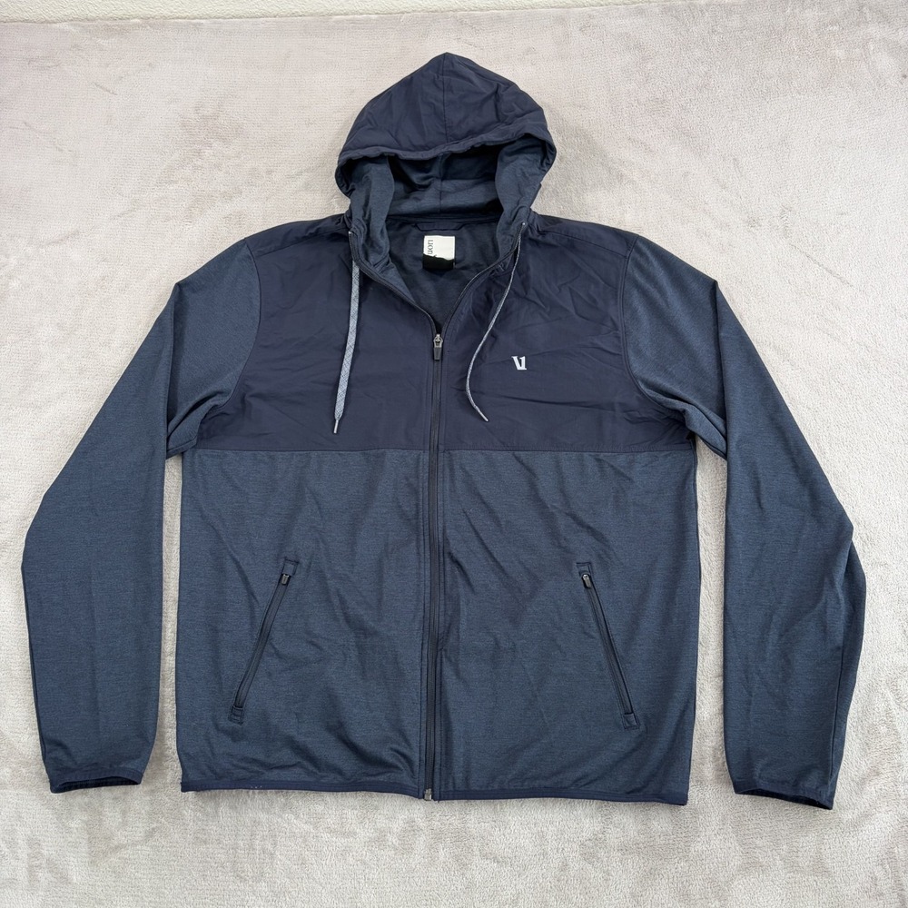 Vuori Sunday Element Hooded Jacket in Ink Heather Men XL 4-Way Stretch NWOT $128